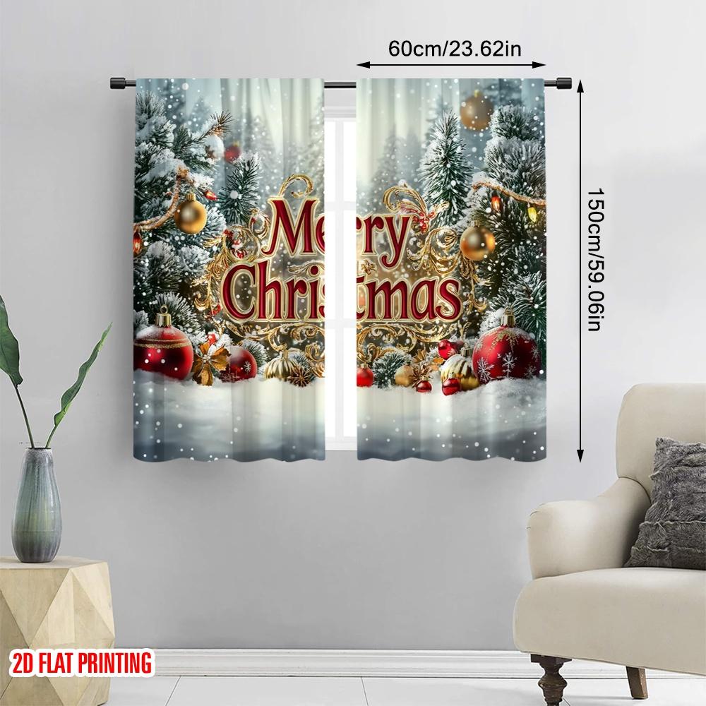 2pcs,2D Plane Printing Contemporary Curtains Christmas33 Polyester (without Rod) Decorations Inside Perfect for Living Room,