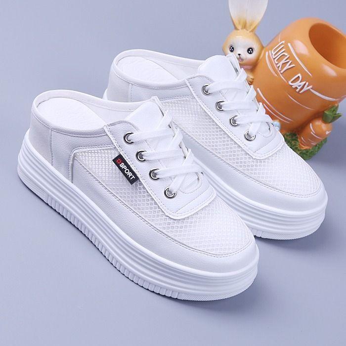 

Внутренний увеличивающий рост мешок голова полутапочки женские 2025 осенняя мода верхняя одежда толстая подошва без каблука ленивые женщины шнуровка белые туфли 40