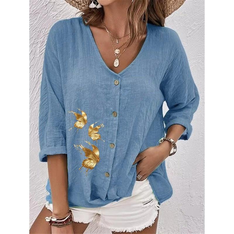 IHUASU Women's Fashion Casual Long Sleeve V-Neck Blouses & Shirts Elegant