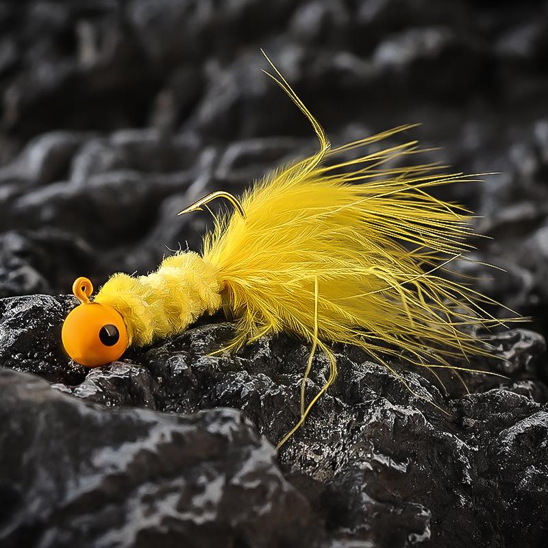 

Handmade Chicken Feather Hook Micro Fly Hook0.9g1.7g3.5gColorful Feather Jig Head Lure Bass Fake Bait 0.9g6