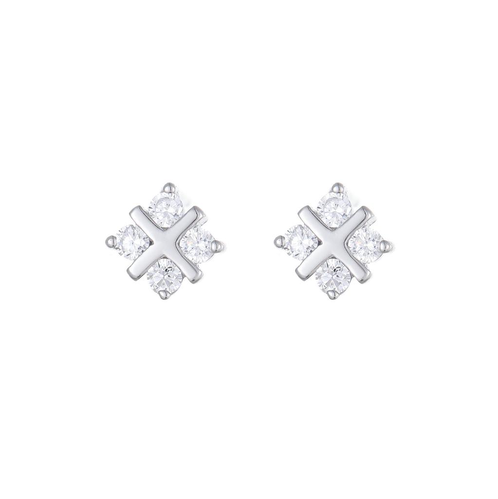 18K Gold-Plated S925 Sterling Silver Stud Earrings - Rhombus, Cross, Floral Design for Women, Niche Style