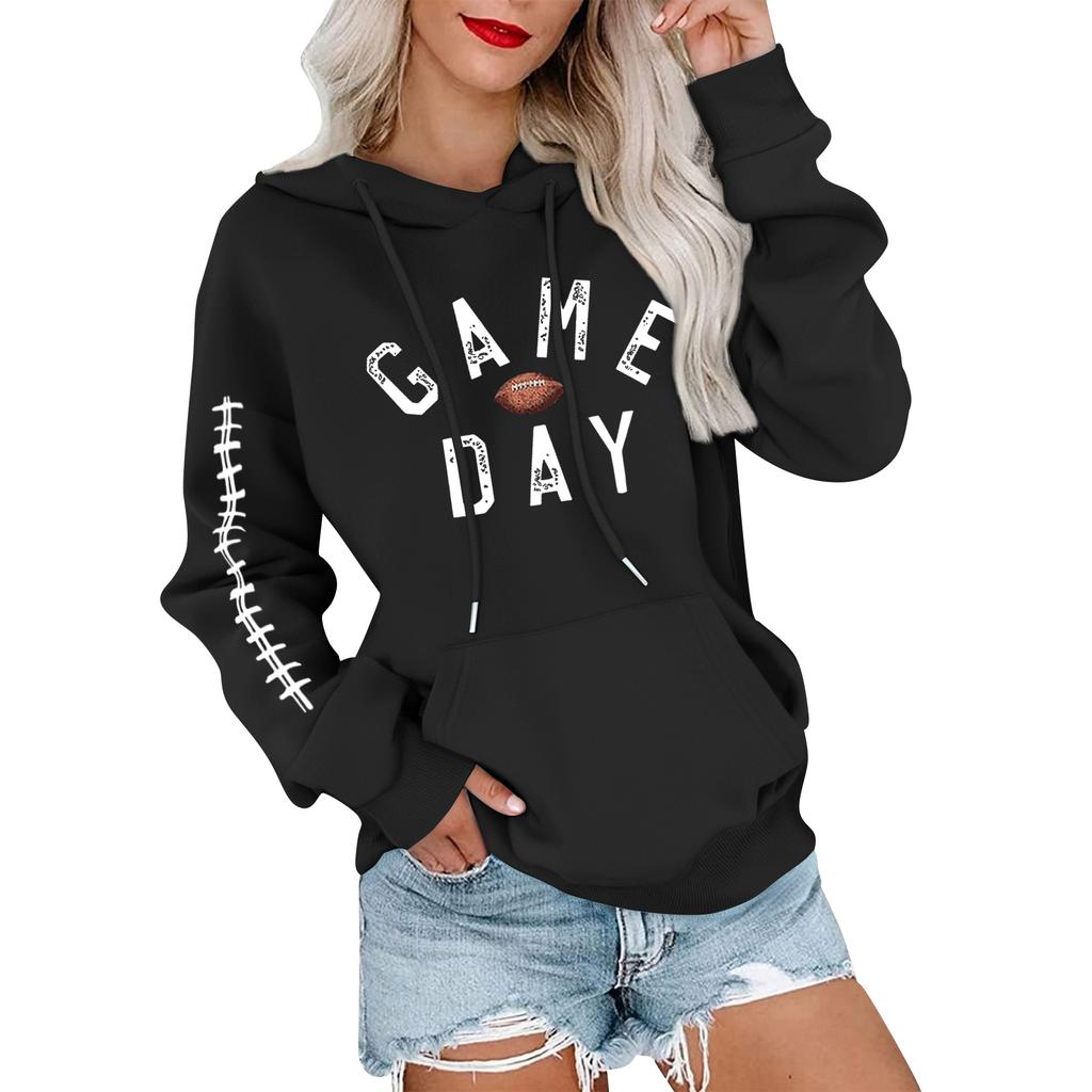 Women's Fashionable, Casual, Comfortable Round-neck, Hooded, Long-sleeved, Rugby-print Warm Sweater