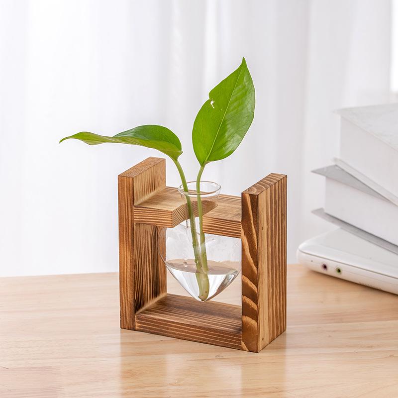 Wood & Glass Hydroponic Bottle - Simple Modern Home Decor