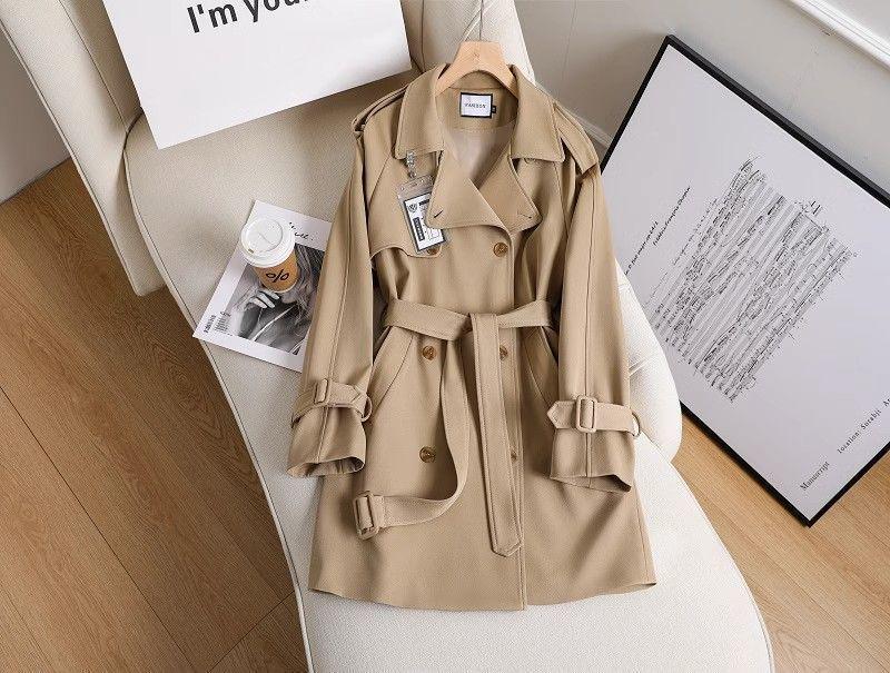 Women's Petite Khaki Trench Coat - British & Korean Style for Autumn/Spring 2025