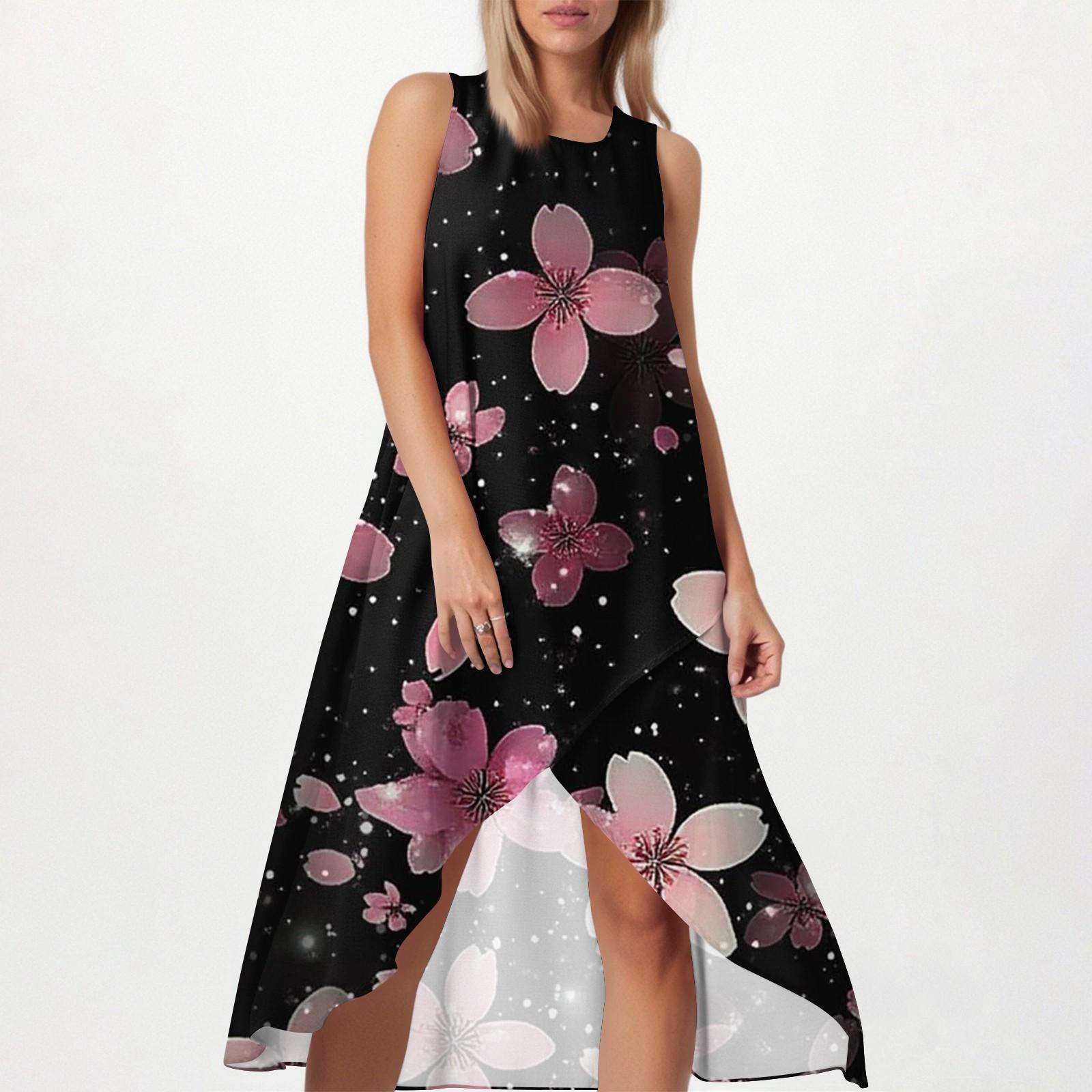 

Women s Loose Casual Fashion Square Round Neck Solid Color Dress Beach Skirt Slit Side Sleeveless Cotton And Linen Skirt XXL рожевий