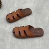 Johnature Genuine Leather Flat Slippers Weaving Hollow-out Breathable Casual Women's Slip-on Shoes