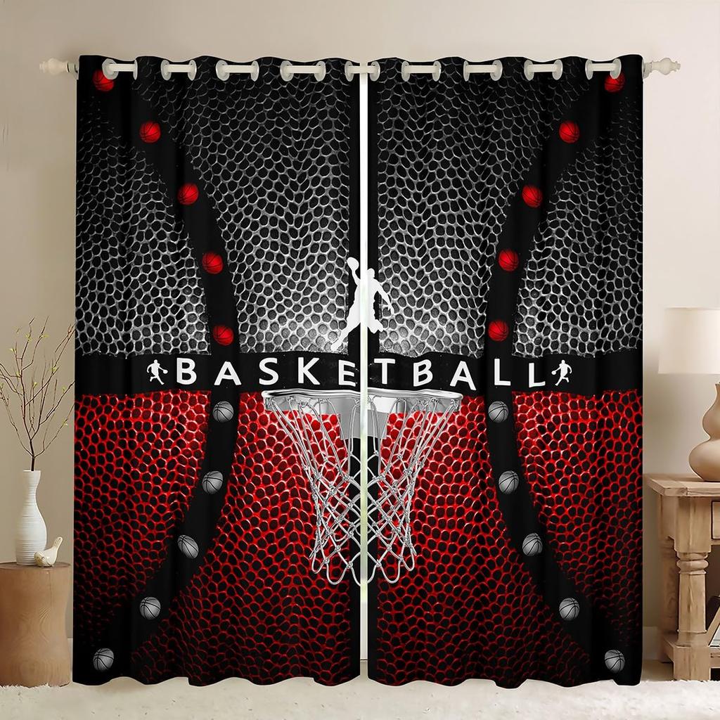 Basketball Curtains for Bedroom Living Room 3D Ball Court Window Treatments Decorative Sports Theme Drapes Competitive Curtain