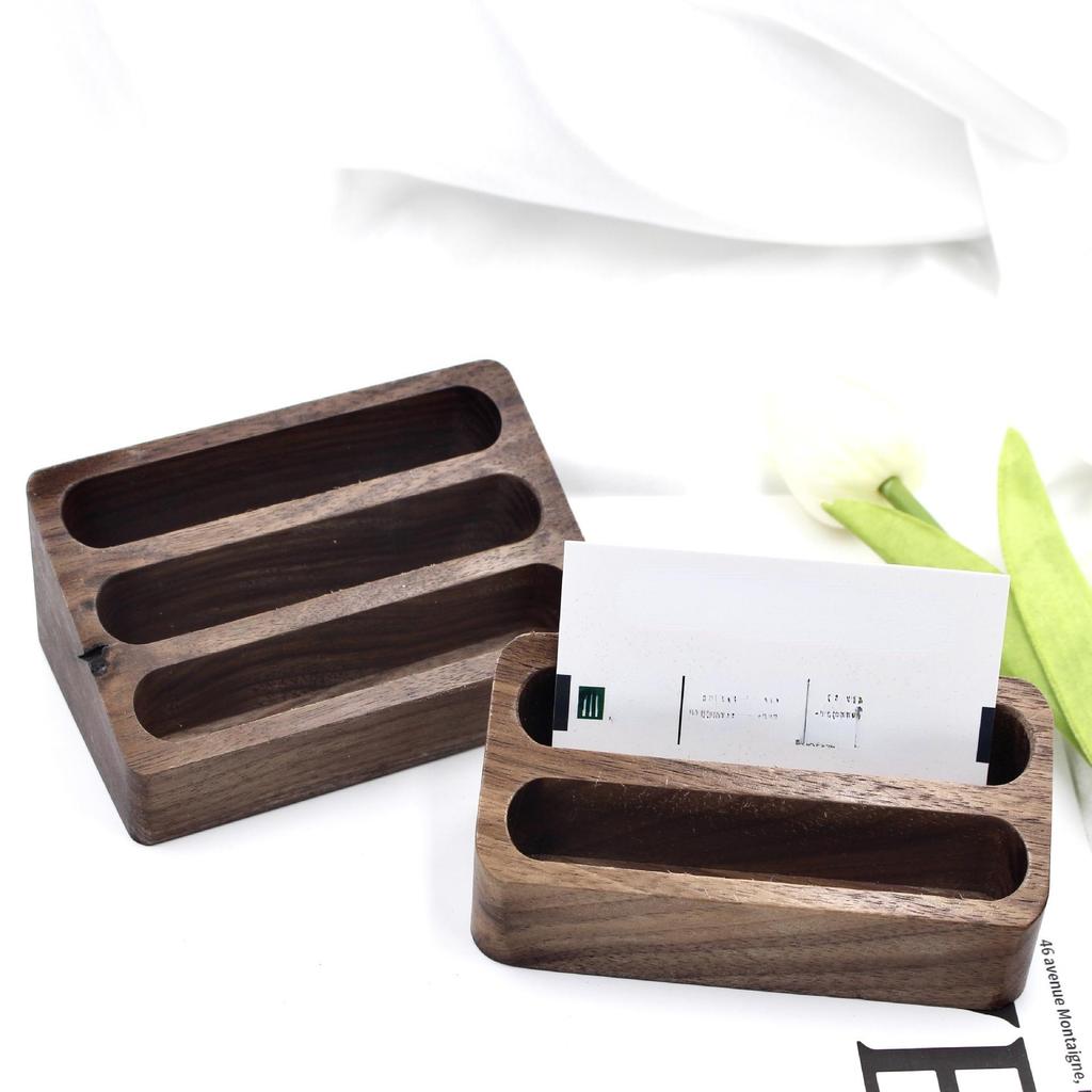 Wood Desktop Business Card Display Stand Θήκη υπομνημάτων Κουτί αποθήκευσης Ξύλινη οργάνωση καρτών για γραφείο