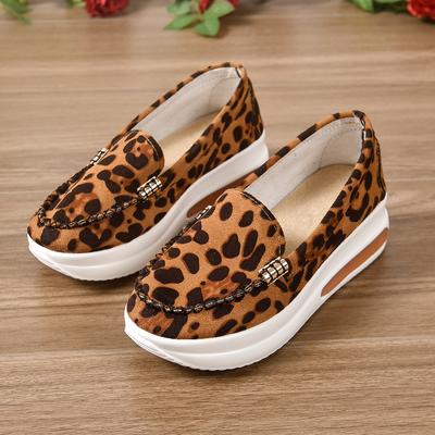 Autumn New Foreign Trade Large Women's Casual Thick Sole Single Sole European and American Style Leopard Print Color Matching
