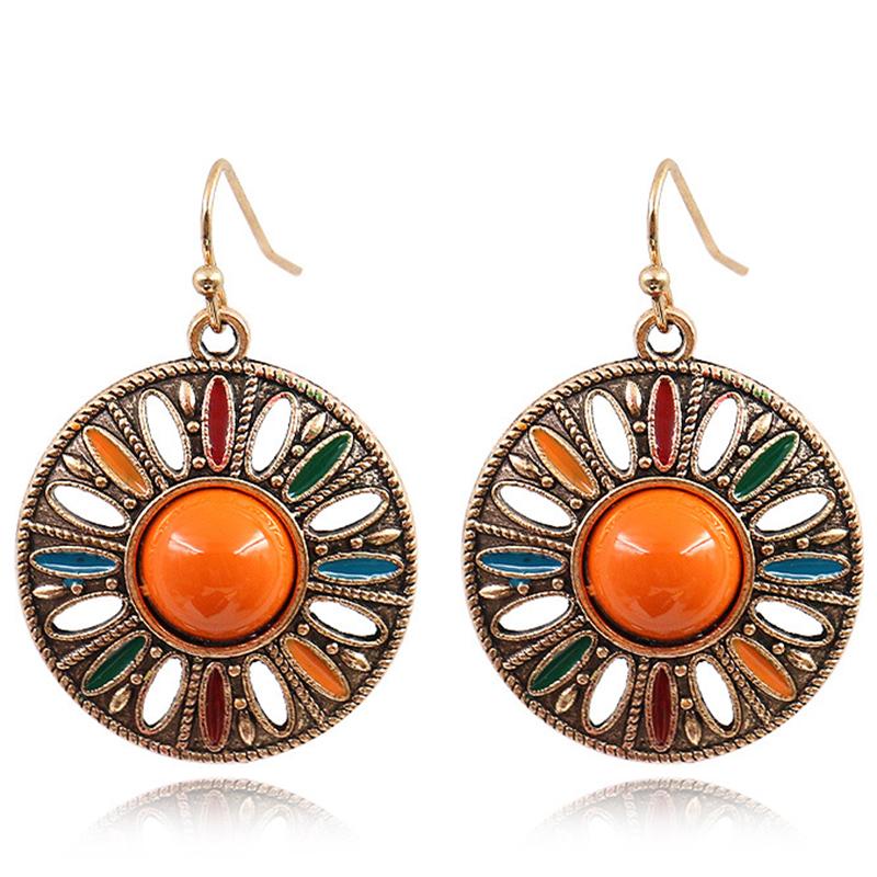 Vintage Ethnic Enamel Drop Oil Round Water Drop Earrings for Women Boho Multilcolor Beads Dangle Earring Female Pendiente Mujer