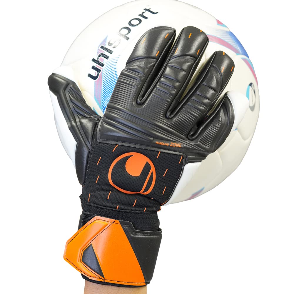 uhlsport Match Soccer GK Keeper Gloves Speed Contact Super Soft Half Negative 1011265 01 8 Black x White x Flow Orange