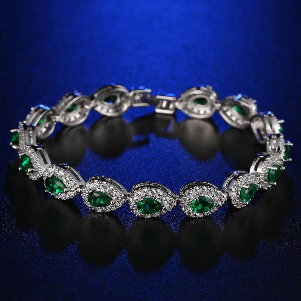 Vintage Teardrop CZ Chain & Link Bracelet Red Women's Zircon Waterdrop Custom Color CZ Stone Silver/Gold Plated Gift for Women