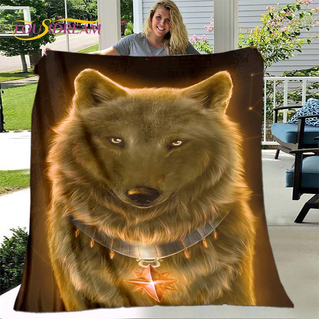 3D Wolf Spirit Fenrir Moon Dream Animal Blanket,Flannel Blanket Throw Blanket,Warm Blanket for Living Room Bedroom Beds Sofa