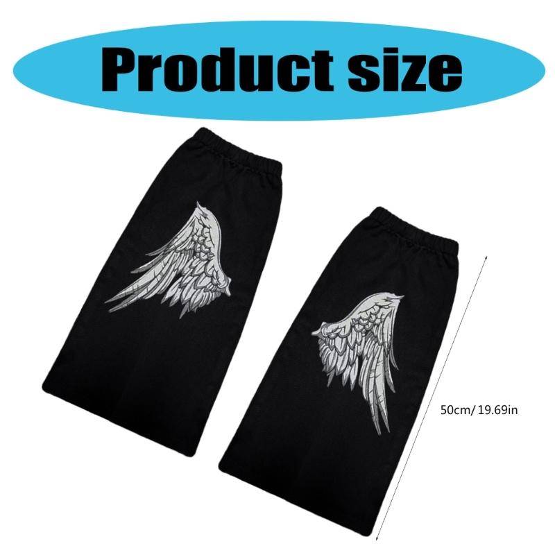 Women Harajuku Overknee Black Denims Leg Warmers Punk Angel Wing Print Flared Baggy Boot Covers Long Socks Streetwear