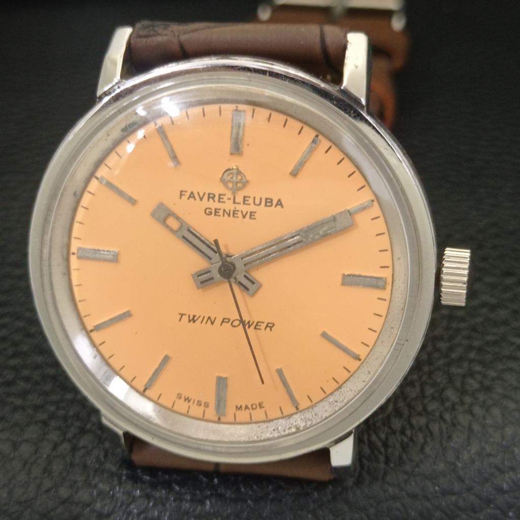 FAVRE LEUBA TWIN POWER 253 VINTAGE HANDAUFZUG SCHWEIZER HERREN BEIGE UHR a703020-1