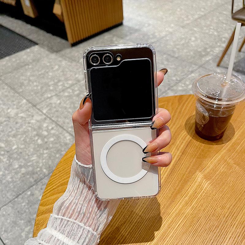 Luxury Hard Magsafe Slim Case Transparent for Samsung Galaxy Z Flip 6 5 4 3 5G Shockproof  Magnetic Phone Cases Cover