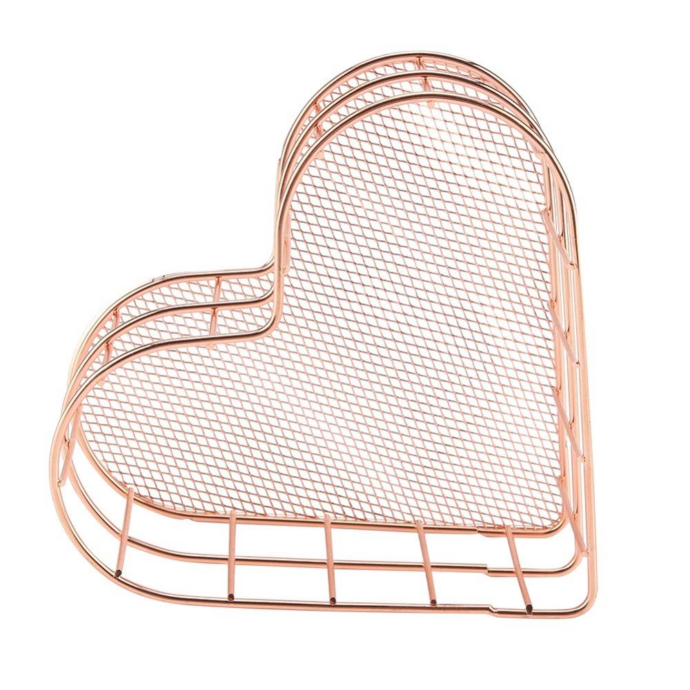 Rose Golden Heart Shape Storage Basket Heart Shaped Metal File Storage Basket  Household Use