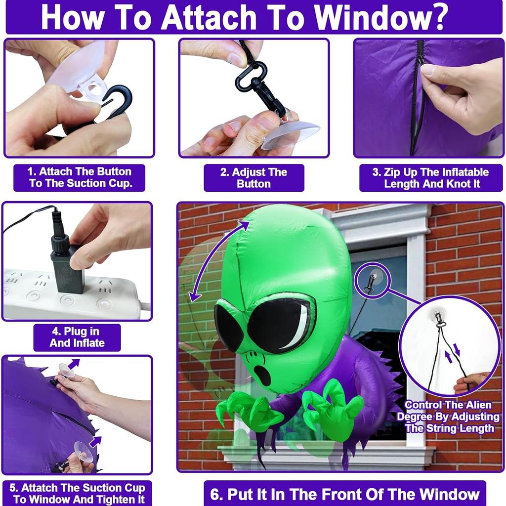 Halloween Decoration Inflatables Alien Broke Out from Window with Built-in LED Blow Up Inflatable for Scary Party Home Indoor Outside Yard Garden