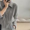 Autumn Women's Sweater Simple POLO Neck Knitted Cardigan Short Solid Color Top