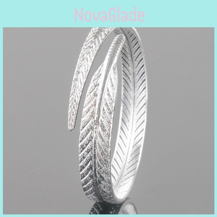 Women Bracelets Sterling Silver Feather Jewelry Accessories Girl Kids Gifts