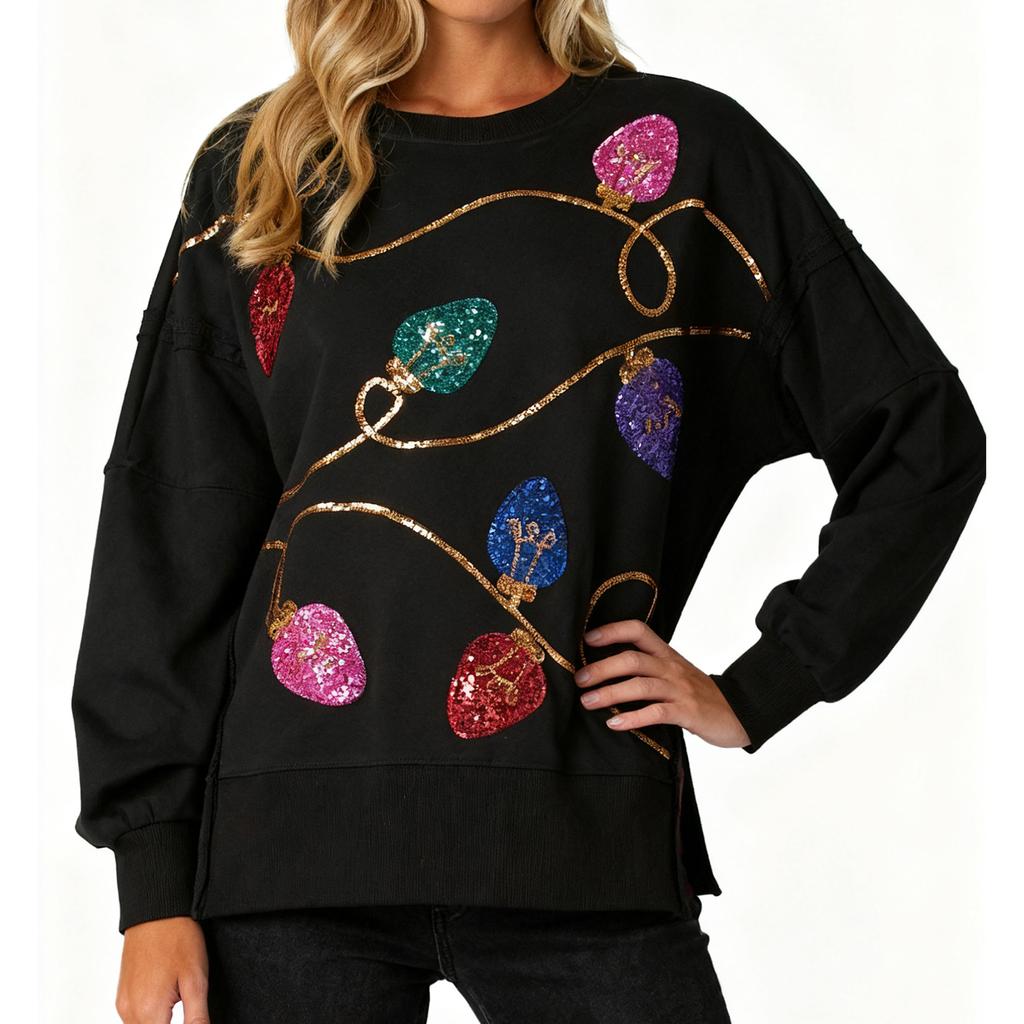 Ladies' Loose Comfortable Casual Fashionable Christmas Glitter Printed Sweatshirt