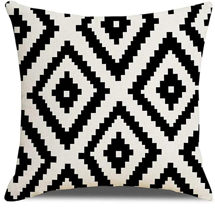 Schwarzer Geometrischer Leinen Kissenbezug, Heimdekoration, Wohnzimmer Sofakissenbezug Dekor, Geeignet Für Schlafzimmer Auto 40X40 60X60 50X50
