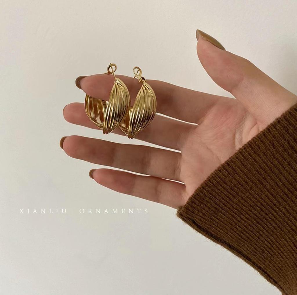 Trendy European & American High-End Twisted Metal Earrings for Women
