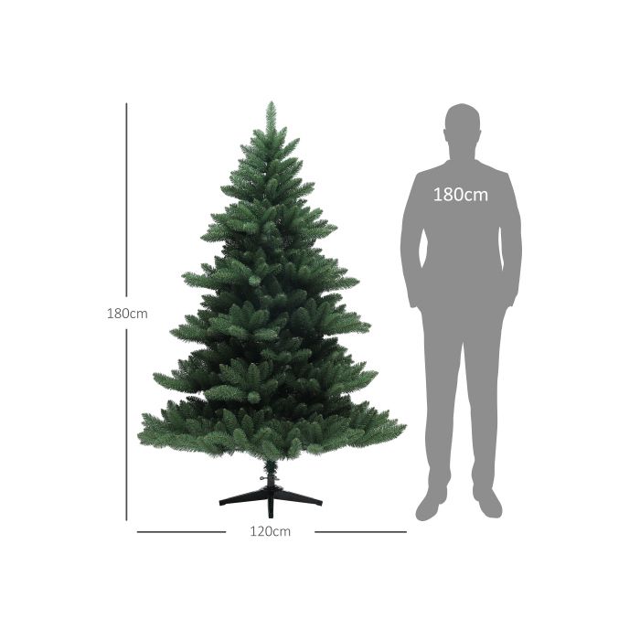 HOMCOM Sapin de Noël artificiel, 180 cm, 880 pointes, pied en acier pliable, ignifuge, pour décoration de Noël, intérieur, vert