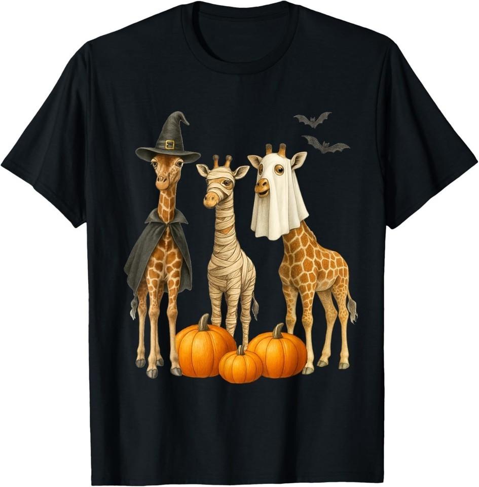 Giraffe Boo Mummy Witch Halloween Costume Giraffe Pumpkin T-Shirt 3XL