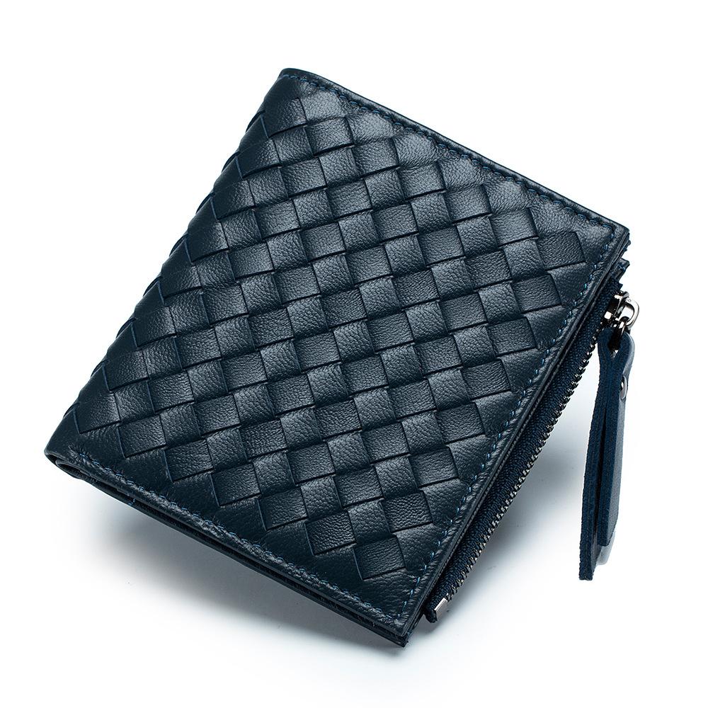 

New short ultra-thin woven wallet large capacity European and American fashion wallet zipper change bag card bag men темно-синий
