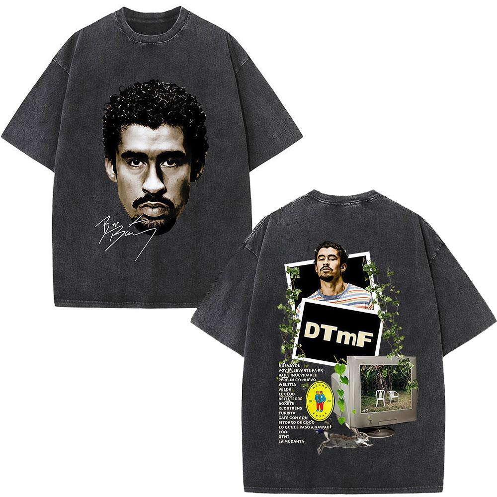 Rapper Bad Bunny Vintage Prané Tričko DTMF DeBi TiRAR MaS FOToS Trička Pánské Hip Hopové Módní Tričko Oversized Streetwear