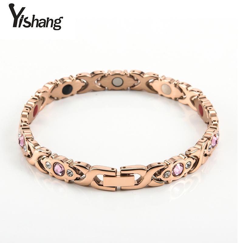 Stainless Steel Bracelet Titanium Steel Fashion Women's Room Gold Micro Inlaid Diamond Magnet Bracelet Trendy Electroplating Handmade