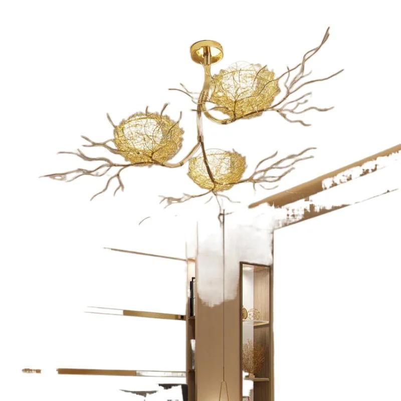 Modern Led Living Dining Room Kitchen Chandeliers Gold Bird Nest Egg Glass Ball Pendant Light Bedroom Loft Ceiling Hanghing Lamp