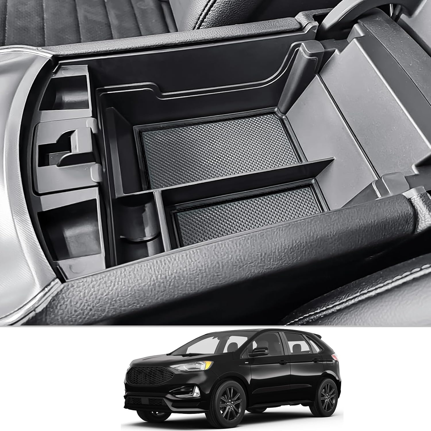 

CDEFG for 2020-2023 2024 Edge Center Console Organizer Tray Compatible with 2020-2023 2024 Ford Edge Middle Console Organizer Armrest Tray Storage Black Trim