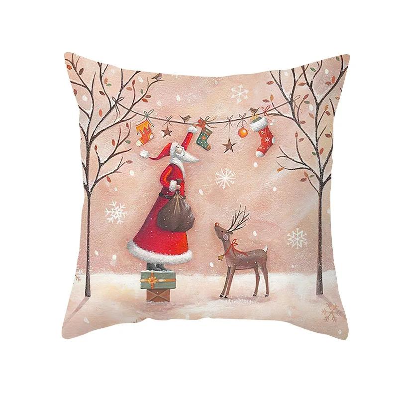 Christmas Cushion Cover Xmas Gifts Home Decor Animals Throw Pillow Cover Rabbit Deer Horse Fox Snowman Angel Printed Pillowcases