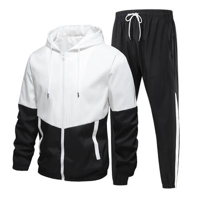New Spring and Autumn Men's Sports and Casual Suit Teen Color Block Hooded Long Sleeve Jacket Trousers Two-piece Set
