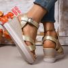 Fashion Women's Gold Cross Strap Wedges Sandals Summer Fashion Thick Bottom Beach Shoes Woman Buckle Strap Platform Sandalias Mujer 2025