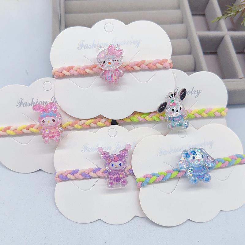 Nové svítící gumičky do vlasů Sanrio Kuromi pro dívky - Elastické kreslené doplňky