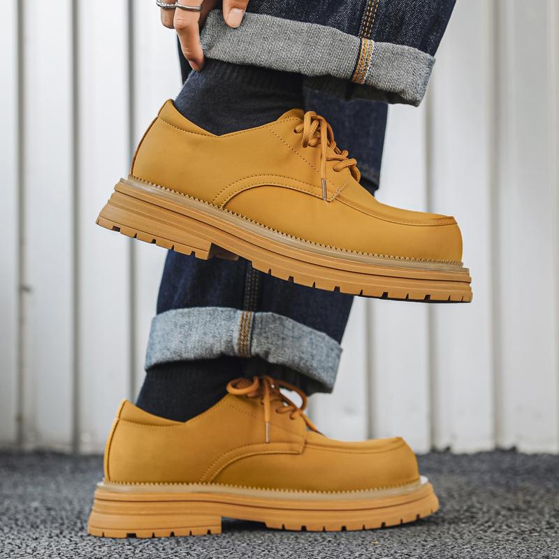 Fashion Trendy men's round toe leather shoes Luxury and high-quality Party Outdoor Leisure Activities Daily Office Height Raising Shoe