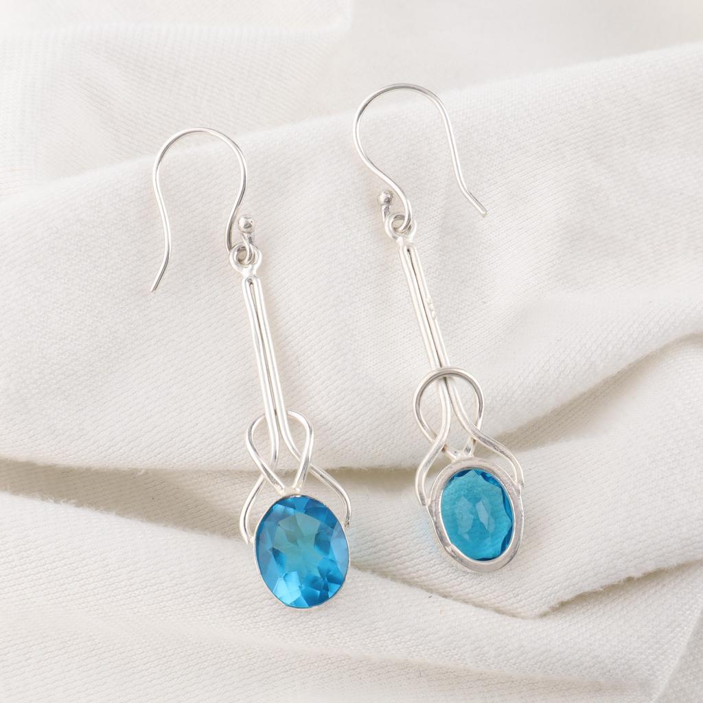 Schweizer Blautopas Ohrringe Edelstein Ohrring, 925 Sterlingsilber Ohrringe Schmuck Handgefertigte Ohrringe, Silberschmuck zum Verschenken