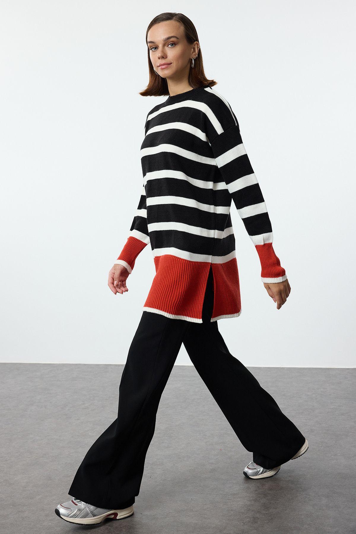 

Women s Elegance Style Hijab Sweater Black Red Striped Knitwear Sweater L