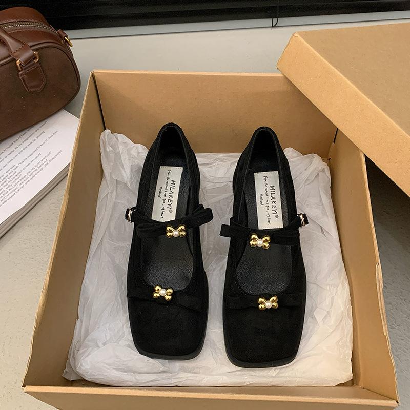 

Coarse-heeled Mary Jane shoes for women s 2025 spring new fashion golden flower beads, popular height-increasing small leopard print single shoes 40 чёрный