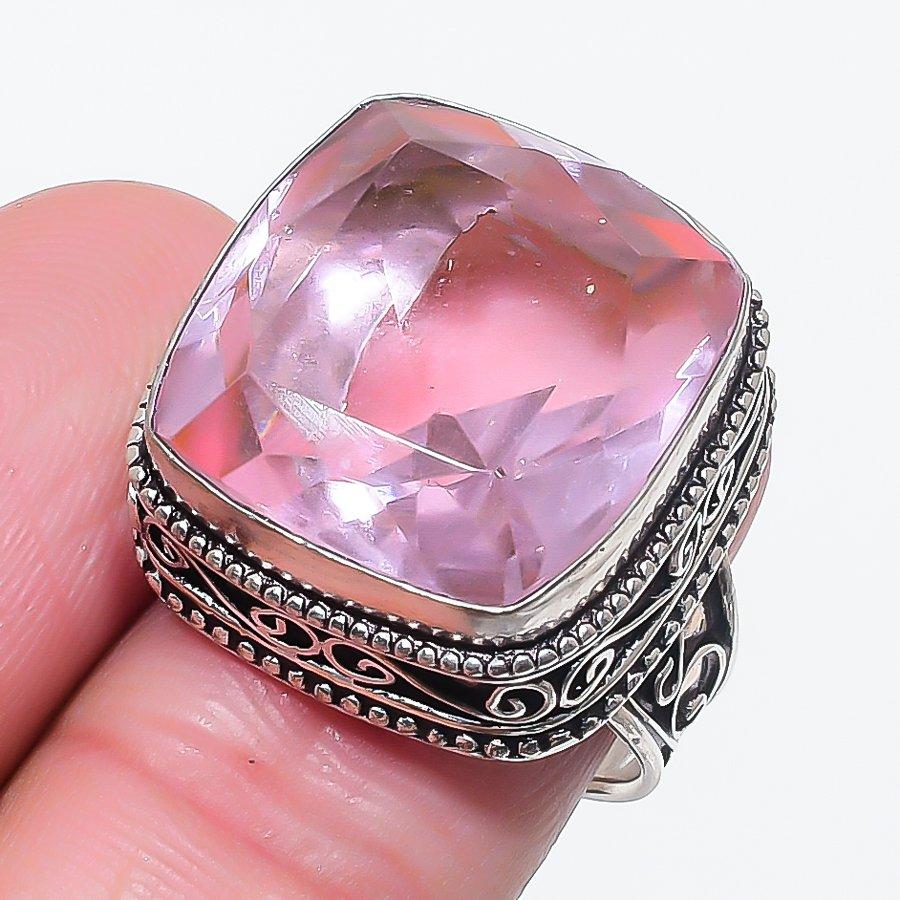 

Натуральный розовый кунцит, драгоценный камень, ювелирное изделие из стерлингового серебра 925 пробы, кольцо, размер 7,5 k3G45
