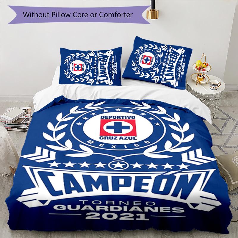 Cruz Azul Themed 3pcs Bedding Set Duvet Cover Closure Includes 1 Duvet Cover & 2 Pillowcases for All Seasons Bedroom Home Dorm Decor