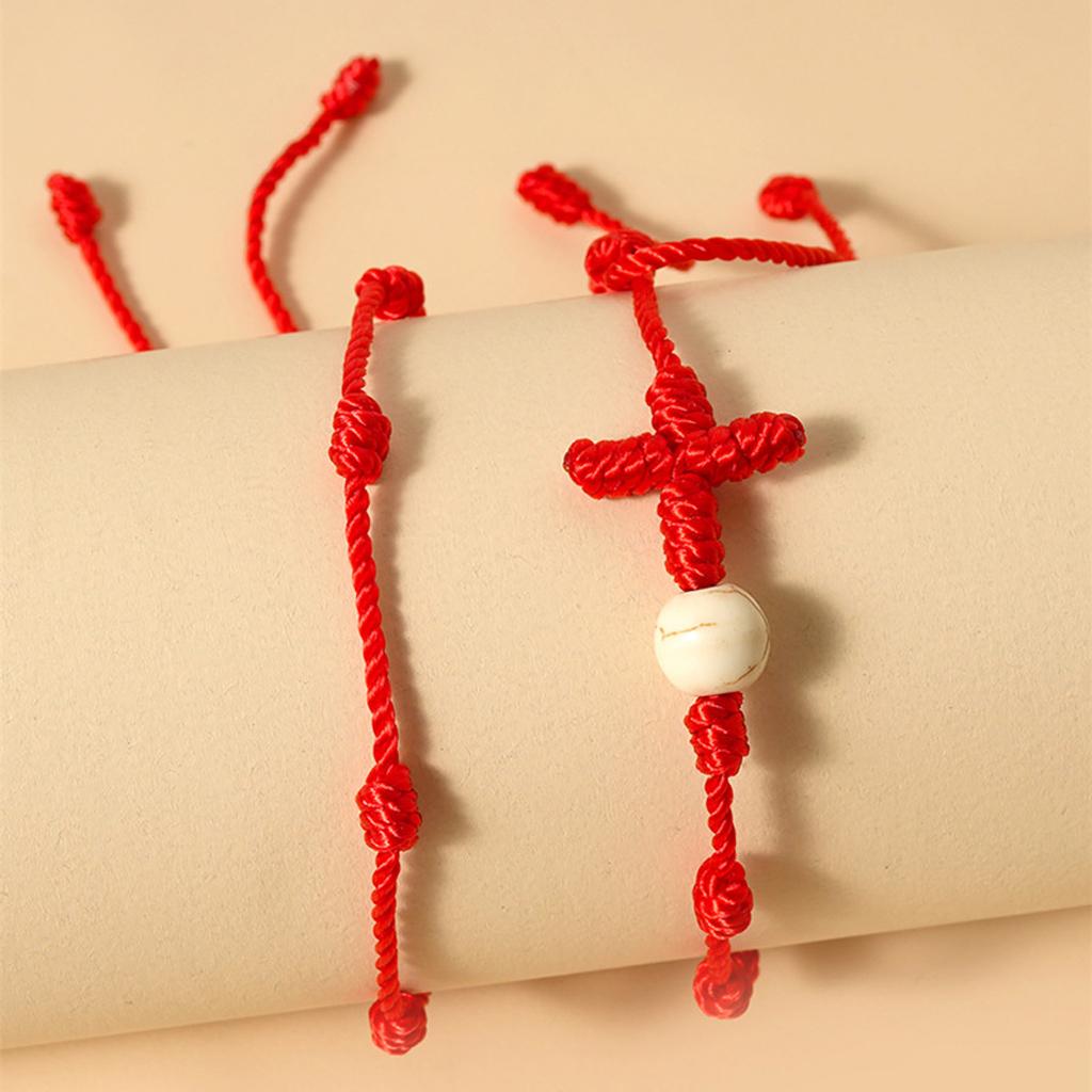 2 Pcs/Set for Cross 7 Knots Red String Braided Bracelet Kabbalah Wristband Brace