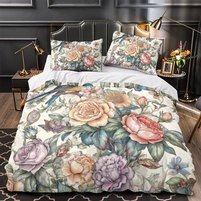 3D Digital Printing Hand-Painted Flower Series Quilt Cover Pillowcase Two Or Three-Piece Set Polyester Abraded