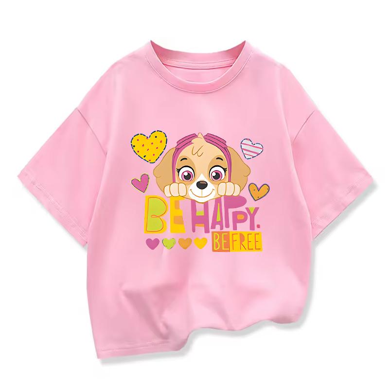 Summer Cartoon Cute Skye Print T-Shirt for Girls Round Neck Short Sleeve Design Perfect for Toddlers Everyday Wear Holidays