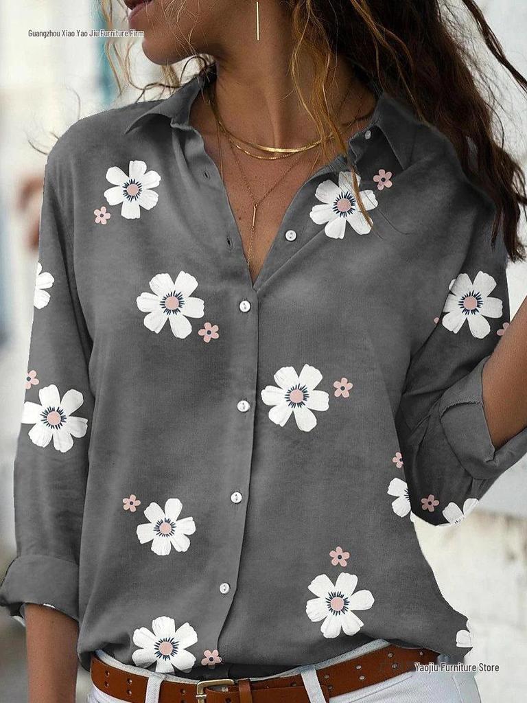 Spring & Summer Women's Long Sleeve Loose Printed Shirt