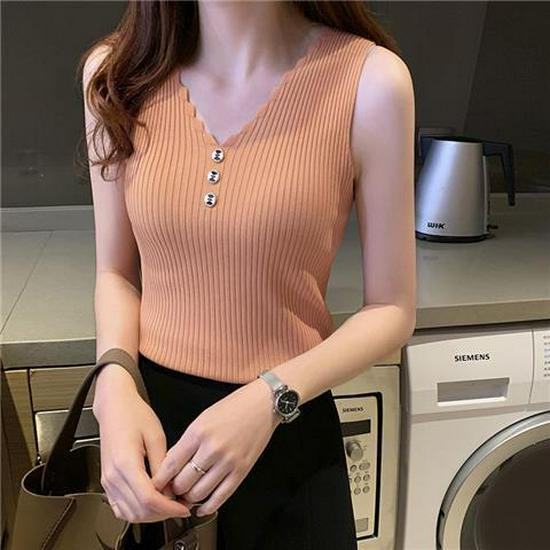 Women s Ice Silk Knit V-Neck Camisole Sleeveless Top - Summer 2026 M (100-120 jin)