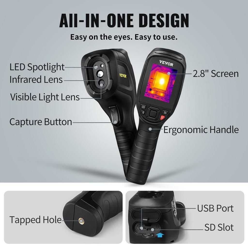 Thermal Imaging Camera, 320 x 240 Pixels Super Resolution with 2MP Visual Camera, 25Hz Refresh Rate Infrared Camera with -4℉~1022℉ Temp, 64G SD Card